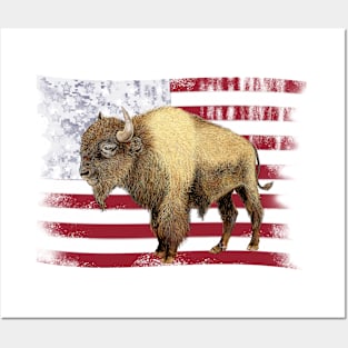 Buffalo Bison American Flag Art Posters and Art